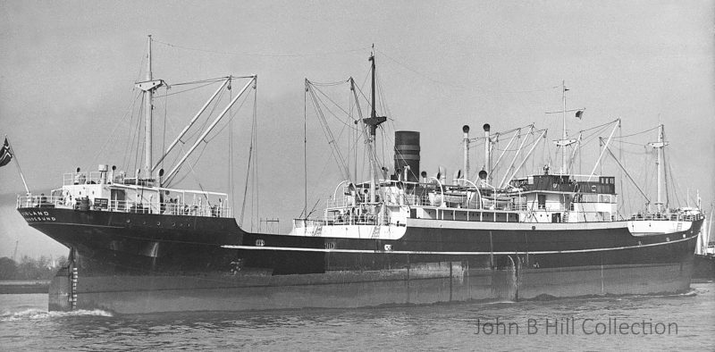 The 4,436grt Vinland was built in 1924 by Burmeister & Wain at Copenhagen. In 1954 she was sold to Einar M. Gaard A/S & Sigurd Haavik A/S and renamed Gardhav. In 1962 she was sold to Capetan Sa Juan Naviera of Beirut and renamed Captain John before being broken up at Bombay in May 1965.