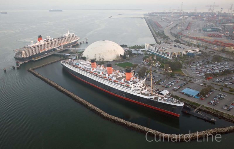 Cunard Line's Queen Elizabeth alongside RMS Queen Mary