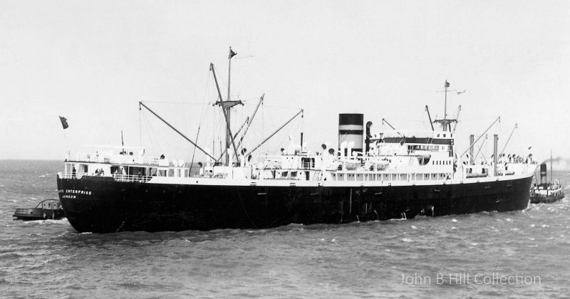 The 6,736grt Pacific Enterprise was built in 1927 by Blythswood Shipbuilding at Scotstoun. On 9th September 1949 she was wrecked on Wash Rock near Point Arena, California while on a voyage from Vancouver to Manchester with grain and timber.