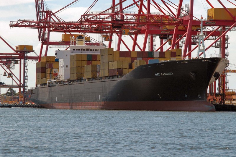 The 35,598gt MSC Sardinia at Melbourne in 2006. She was built in 1986 by Daewoo at Okpo as the Hanjin Hong Kong. She became Hong Kong in 2002 and MSC Sardinia in 2003. She was renamed Sardinia for her final voyage to Chittagong where she arrived on 14th December 2012.