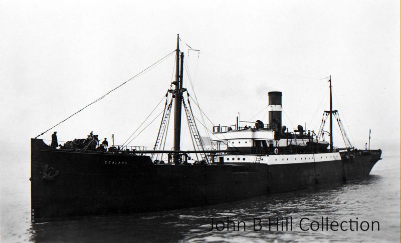The 1,718grt Zealand was built in 1906 by Barclay, Curle at Whiteinch. She suffered a spell in German hands during WW 1. In 1935 she moved to Ulster SS Co. and was renamed Fair Head. On 5th May 1941 she was mined in Dufferin Dock, Belfast and subsequently broken up at Bangor.