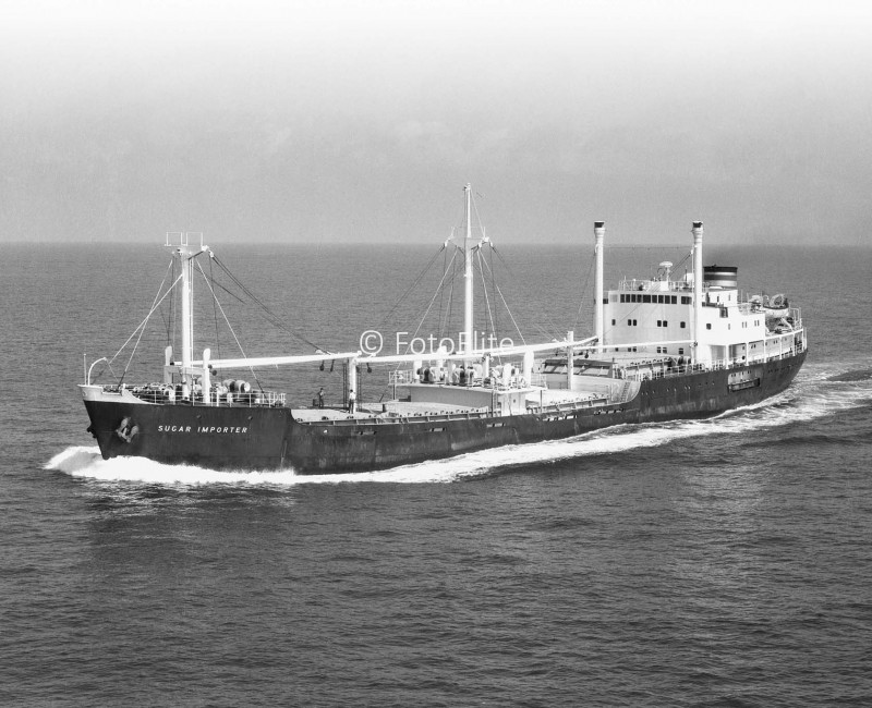 The 4,024grt Sugar Importer was built in 1955 by Hall, Russell at Aberdeen for Silvertown Services. In 1962 she was sold to Robert Jones & Co. (Uskside SS Co.), and renamed Uskport. In 1967 she joined Cie Maritime et Commerciale du Sud-Ouest as Laroche, and in 1973 she was sold to Macedonia Cia Naviera SA and renamed Macedonia. On 22nd January 1980 she arrived at Inverkeithing to be broken up by T. W. Ward & Co.