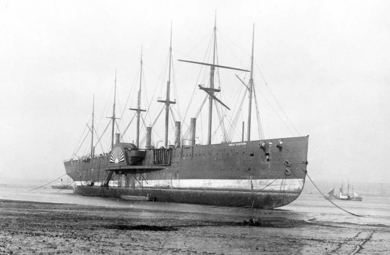 The Great Eastern aground in the Mersey waiting to be broken up.
