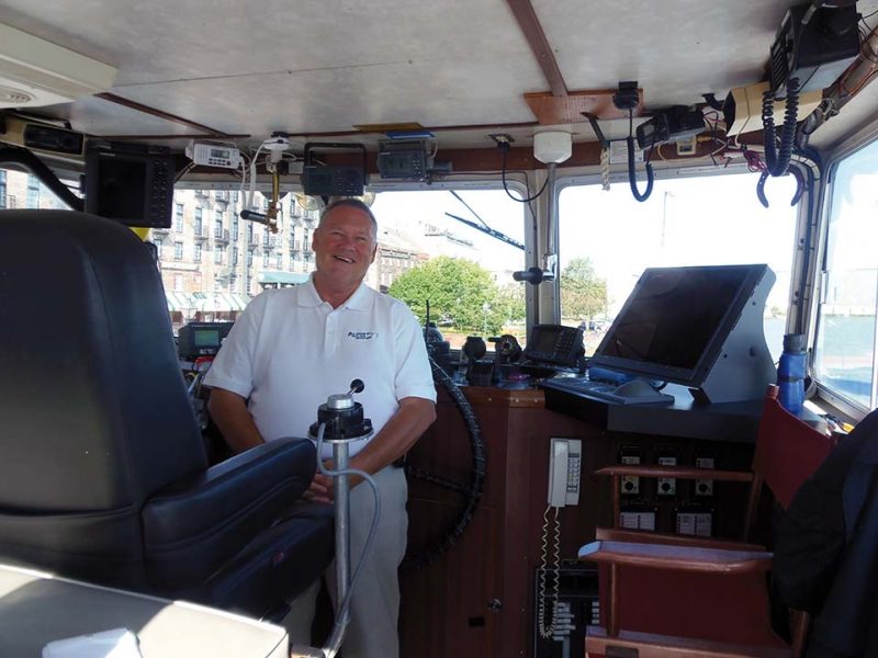 Capt. Mike Keirnan on the bridge of the Grande Mariner.