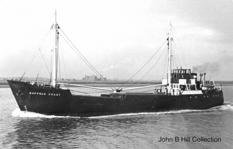 The 535grt Suffolk Coast was built in 1938 by E.J. Smit at Westerbroek as the Marali for M. Porn. She joined Coast Lines in 1939. In 1963 she was sold to L.G.Melloni as Melania but on 9th February 1970 she sank off Livorno.